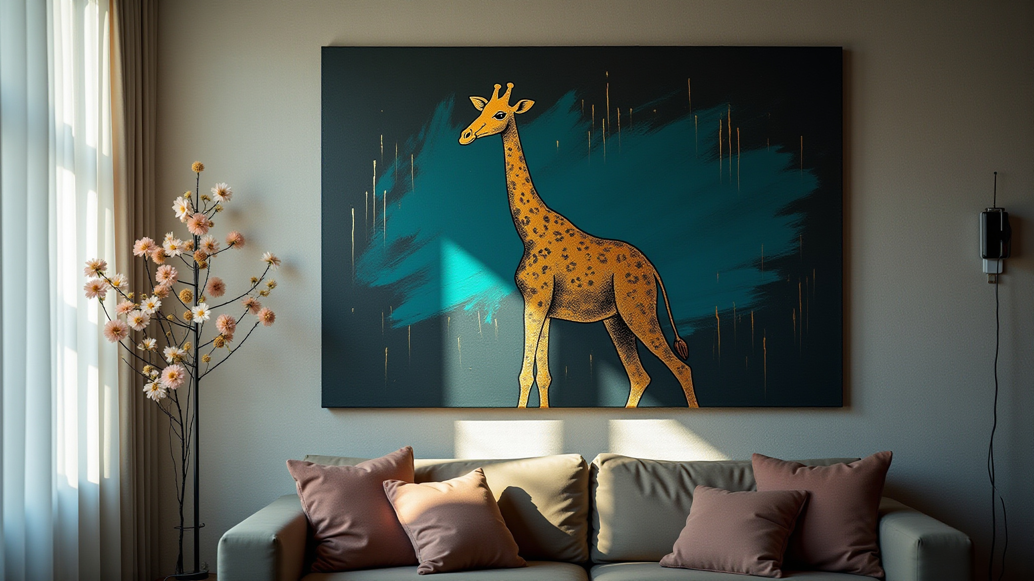 Close-up of a canvas print texture and frame